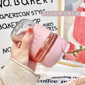 ขวดน้ำแก้วแบบสองชั้น 350 มล. พร้อมฝาปิด แก้วกาแฟพกพาสำหรับสาวๆ แก้วนมพร้อมฝาปิดและหลอด - Product Image 4