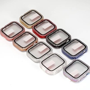 Protecteur d'écran diamant cadre de pare-chocs étui rigide PC pour Apple <span class=keywords><strong>Watch</strong></span> 8 7 6 5 <span class=keywords><strong>Film</strong></span> de verre trempé avec couvercle de montre pare-chocs diamant - Product Image 4