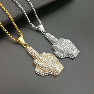 Uomini di modo 18k Placcato Oro Dei Monili Iced Out Hip Hop Pugno Rhinestone Della Cz di Cristallo Del Pendente Della Collana - Product Image 2
