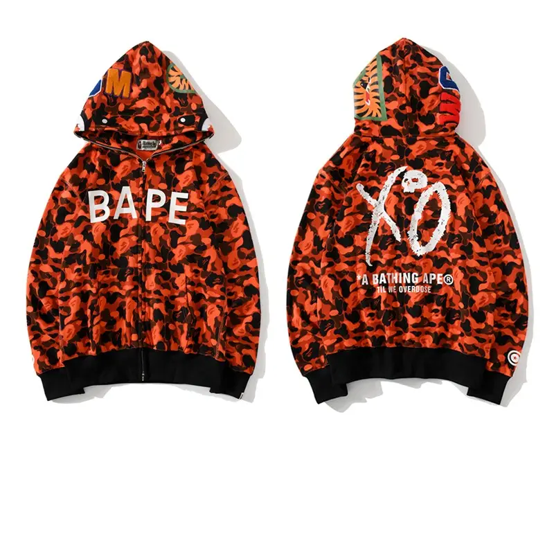 brand high quality BAPE Color Full Zip Hoodie orange bathing ape camo shark hoodie men women sweater