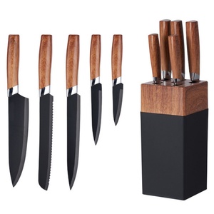 Ensemble de couteaux de cuisine professionnels en acier inoxydable noir antiadhésif de haute qualité, 6 pièces, avec bloc de rangement - Vente en gros - Product Image 1