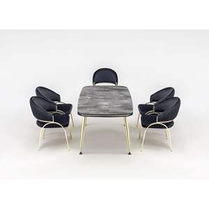 Juego de Comedor Moderno y Minimalista de 6 Piezas, Mesa Rectangular con Estructura Metálica, Sillas con Respaldo Sólido, Muebles para el Hogar - Product Image 4