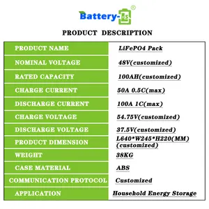 48V 100Ah Lifepo4 batterie ricaricabili al piombo batterie ricaricabili triciclo elettrico litio ferro fosfato