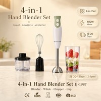 Mixeur Plongeant 4-en-1 avec Moteur en Cuivre Pur 400W, 2 Vitesses, Lame en Acier Inoxydable 304, Fouet, Hachoir, Bol, pour Aliments Bébé et Soupes