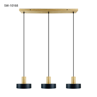 Suspension LED E27 style nordique moderne, design fer noir et bois, pour cuisine et ferme