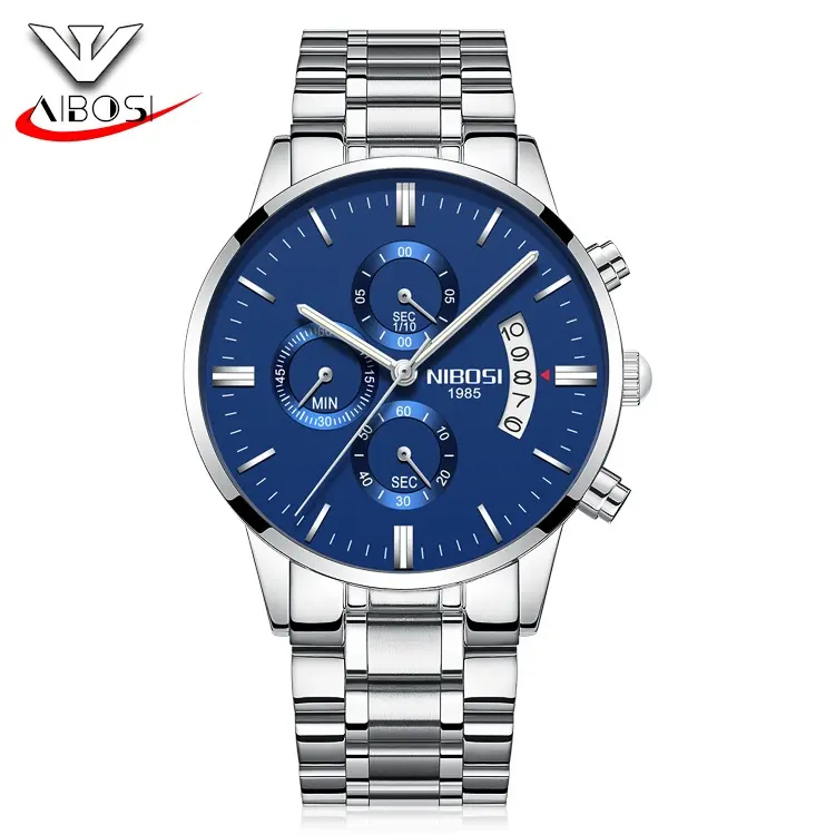 NIBOSI 2309 Fashion Mens Watch 43mm Gold Solid Stainless Steel Band IPG Chrono Watch waterproof dropshipping