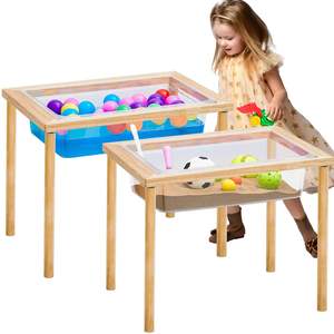 Ensemble de 2 tables <span class=keywords><strong>d</strong></span>'activités interactives pour enfants, tables à <span class=keywords><strong>eau</strong></span> <span class=keywords><strong>et</strong></span> à <span class=keywords><strong>sable</strong></span>, tables sensorielles en bois - Product Image 4