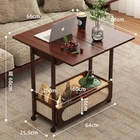 Meuble d'appoint multifonctionnel en bambou, pliable, avec roulettes, table basse, rangement, design chinois moderne