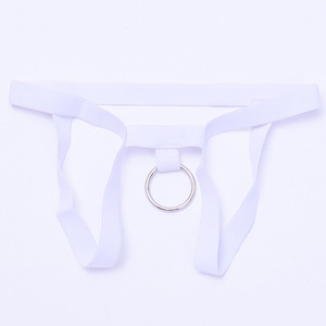 Yiziduo <b>Men's</b> Low-Rise Thong Underwear With Metal <b>Ring</b> White Spandex Sexy Briefs G553 - Product Image 4