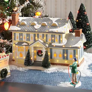 KG Xmas Ready To Ship Weihnachten Holiday Gift Items Resin Ornaments Lighted Resin Christmas Village House Building Street