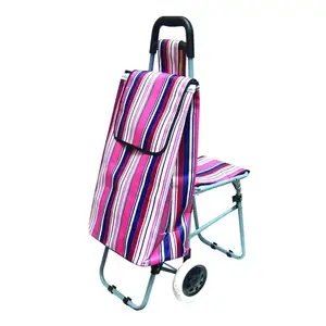 Kolu kişiselleştirilmiş katlanır döner 6 tekerlekler fuşya şerit çanta ile taşınabilir katlanır süpermarket alışveriş sepeti
