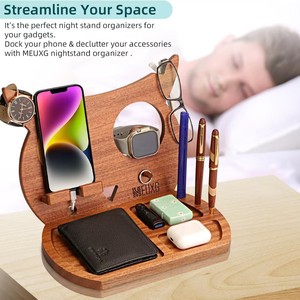 Solid Wood <b>Desktop</b> <b>Shelf</b> For Watches And Phones Multi Functional Charging Dock Creative Storage Organizer - Product Image 2