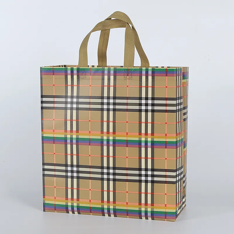 Customized high quality promotional products tote bag non woven shopping bag with tartan design