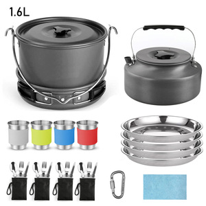 Outdoor Camping Cookware <b>Set</b> 6 Person Portable Folding Pot With <b>Teapot</b> And Utensils Kit - Product Image 2