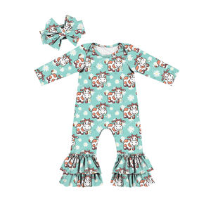 Mono con volantes y estampado personalizado de leopardo/guepardo para niñas, manga larga, ropa de otoño para bebés y niños pequeños - Product Image 2