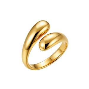 304 Stainless Steel Gold Zircon Bezel Setting Chunky Wrap <b>Ring</b> Womens Minimalist Polished Bypass Teardrop <b>Statement</b> Jewelry - Product Image 1