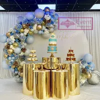 round mirror glass top wedding pillars with gold stainless steel base