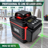 Niveau laser vert professionnel industriel 4D à 16 lignes, auto-nivelant 360°, alimenté par batterie 18V DC pour la construction de sols