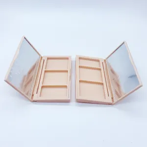 Paleta de sombra de ojos con espejo, envase de cosméticos personalizado, color beige, simple, 3 colores, venta al por mayor