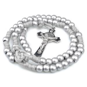 Rosari Robusti con Perle Acriliche Grigio <span class=keywords><strong>Argento</strong></span> <span class=keywords><strong>da</strong></span> 12mm, <span class=keywords><strong>Rosario</strong></span> Cattolico <span class=keywords><strong>da</strong></span> <span class=keywords><strong>Uomo</strong></span> <span class=keywords><strong>in</strong></span> Paracord - Product Image 3