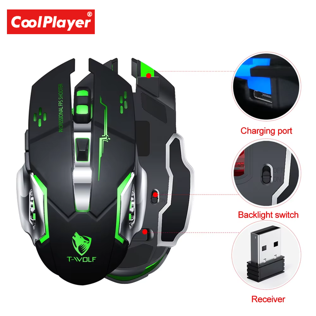 2.4GHz Wireless Optical Gaming Mouse LED 1600 USB Ergonomic for Notebook Desktop Home Office Business Use FCC RoHS Certified