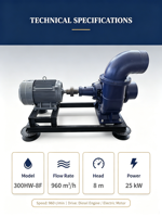 Pompa Air Diesel 35HP Unit Pompa Diesel Pompa Aliran Campuran Digunakan untuk Irigasi Pertanian 12 Inch Irigasi Lapangan Pertanian Mobile