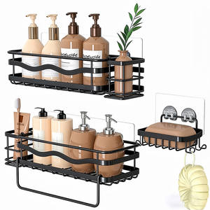 Estante de Pared de Lujo para Baño, Estante de Almacenamiento para Esquina de Cocina, Juego de Accesorios de Baño con Ganchos Autoadhesivos - Product Image 1