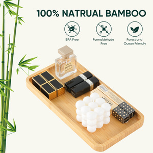 Natural Bamboo Modern <b>Portable</b> Square Serving Tray Vanity Organizer for Bathroom Kitchen Coffee <b>Table</b> Living Room & Desk - Product Image 4