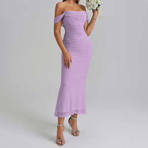 Lady Off the Shoulder Corset Ruched Bodycon Maxi Wedding Cocktail Guest Party <strong>Dress</strong> Elegant <strong>Lilac</strong> Purple Evening <strong>Dress</strong> <strong>for</strong> <strong>Women</strong> - Product Image 2