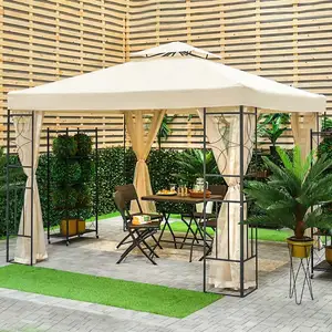 Manufacturers 180g polyester fabric steel frame 3*3m double top outdoor garden gazebo with 4 pcs mesh net sidewall