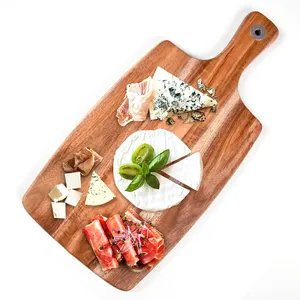 Planche à découper personnalisée en bois d'acacia, pour fromage, pour échecs, pagaie en bois avec poignée, meilleure vente