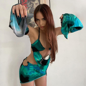 King Mcgreen Star Goth Fairy <span class=keywords><strong>Grunge</strong></span> chemise jupe robe d'été Y2K taille basse vacances femmes ensemble licou profond col en v dos nu robe - Product Image 5