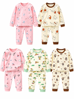 Ensemble pyjama pour enfants imprimé ours de dessin animé, en coton, manches longues, deux pièces, vêtements de nuit chauds unisexes pour garçons et filles de 6 mois à 7 ans