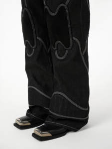 Pantalon vintage à jambe large déstructuré en jean couleur originale, tissu denim brut, rivets <span class=keywords><strong>argent</strong></span>és foncés, hiver automne été - Product Image 3
