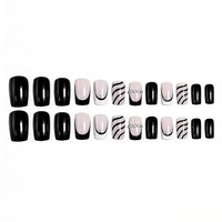 Uñas Postizas Cortas con Diseño de Vaca Francesa en Blanco y Negro, Estilo Minimalista Occidental, ABS Premium, MOQ1, Venta al Por Mayor, Stock Disponible