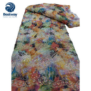 Tela de Encaje con Lentejuelas y Cuentas de Lujo Africano Impresa en 3D Aso Ebi de Bestway, para Vestidos Tradicionales Nigerianos - Product Image 6