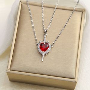 Collana con Pendente a Forma <span class=keywords><strong>di</strong></span> Spada con Cuore in Zircone Rosso, Catena in Acciaio al Titanio, Regalo per <span class=keywords><strong>San</strong></span> <span class=keywords><strong>Valentino</strong></span> - Product Image 6