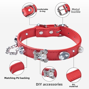 Collar para Mascotas, Collar para Perros y Gatos, Dijes Intercambiables DIY, Hecho a Mano, Ajustable, Cierre de Hebilla de Remache, Cuero PU Personalizable - Product Image 2