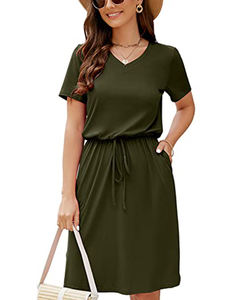 Femmes <span class=keywords><strong>grande</strong></span> <span class=keywords><strong>taille</strong></span> rayé imprimé été robes décontractées col en V à manches courtes sangle <span class=keywords><strong>taille</strong></span> doux Style usine en gros - Product Image 4