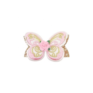 Embroidered Flower Sweet PU Leather and Fabric Butterfly Hairpin Printed Glitter Shiny <b>Bow</b> Three-Layer Bang Hair <b>Clip</b> - Product Image 2