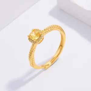 Small Sugar Yellow Crystal Diamond Ring For Female Minority Design Sense Ring 18k Gold Plated Jewelry Wholesale