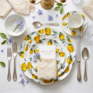 Service de table en céramique personnalisé motif citron, formes variées, assiettes en porcelaine fine, tasses à thé et café avec soucoupes, ensemble de <span class=keywords><strong>vaisselle</strong></span> - Product Image 1