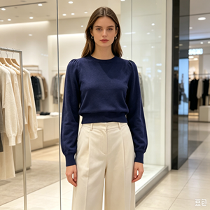 Pull-over décontracté à manches longues en maille fine bleu marine de haute qualité Janis Undefined Custom, OEM & ODM, pour l'automne - Product Image 4