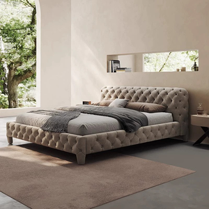 Cadre de lit Chesterfield européen en tissu capitonné avec tête de lit rembourrée pour chambre principale de luxe - Product Image 2