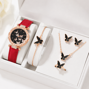 5PCS Women's Butterfly Gold Plated Jewelry <b>Set</b> Watch Ring Necklace Earrings <b>Bracelet</b> Without Box - Product Image 2