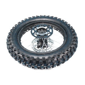 Pit <span class=keywords><strong>Dirt</strong></span> Bike <span class=keywords><strong>Roue</strong></span> arrière complète de <span class=keywords><strong>14</strong></span> pouces, jante et moyeu en acier 90-100/<span class=keywords><strong>14</strong></span>, essieu de 15mm avec pneu Guangli, disque de frein et pignon arrière - Product Image 2