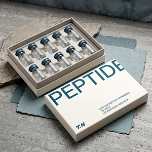 Caixa Rígida Personalizada com Tampa e Base Brancas para Frascos de Peptídeos, 10 Frascos e Logotipo em Papelão com Estampa em Folha Dourada para Cuidados Pessoais - Product Image 1