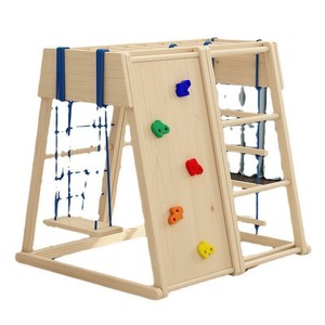 Estructura de escalada de madera para interiores para niños, con tobogán y columpio, para niños de 4 a 6 años, estructura de juego para el hogar - Product Image 4