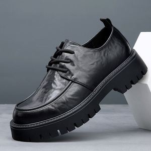 Men's Genuine Leather Casual <b>Shoes</b> British Business Style Large Size Slip-On Spring Breathable Thick-<b>Soled</b> Rubber Outsole Back - Product Image 1