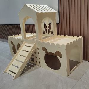 Büyük ahşap tavşan saklanma Bunny kale ayrılabilir saman besleyici ve rampa ile tavşanlar için kapalı küçük hayvan evi Habitat - Product Image 5